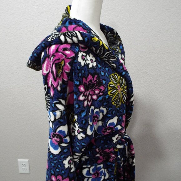Vera Bradley Plush Blue Floral & Leopard Robe with Pockets / Hood L/XL - Picture 9 of 12